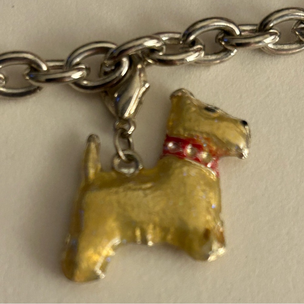 Charm Bracelet: enamel Scottie Dog, Purse w tassel, Ice Cream Sundae, 7”, clasp - Picture 7 of 8